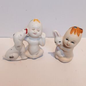 Vtg USGC Bisque Kewpie Figurines-Lot Of 2-Bunny Rabbit-Dalmatian Puppy-Upcycle
